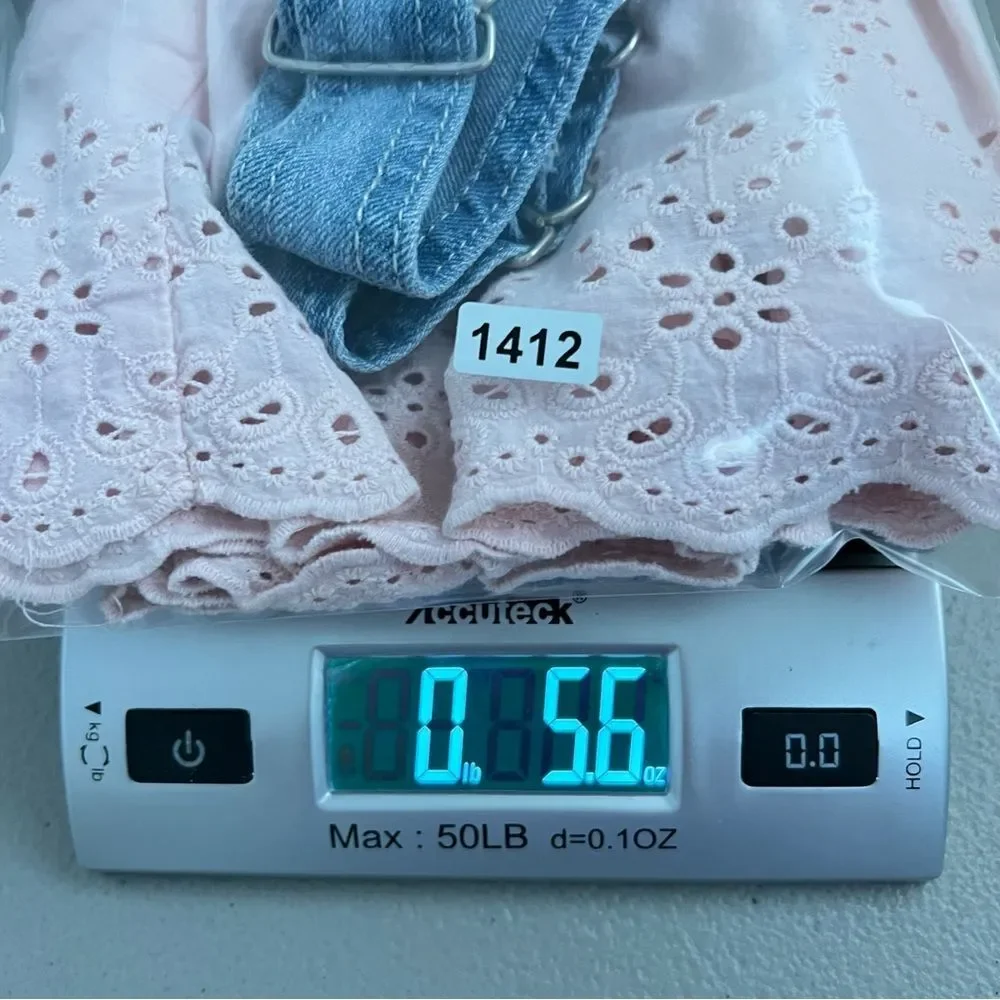 OshKosh B'gosh Denim and Eyelet Overall Dress Size 12 Months Pink